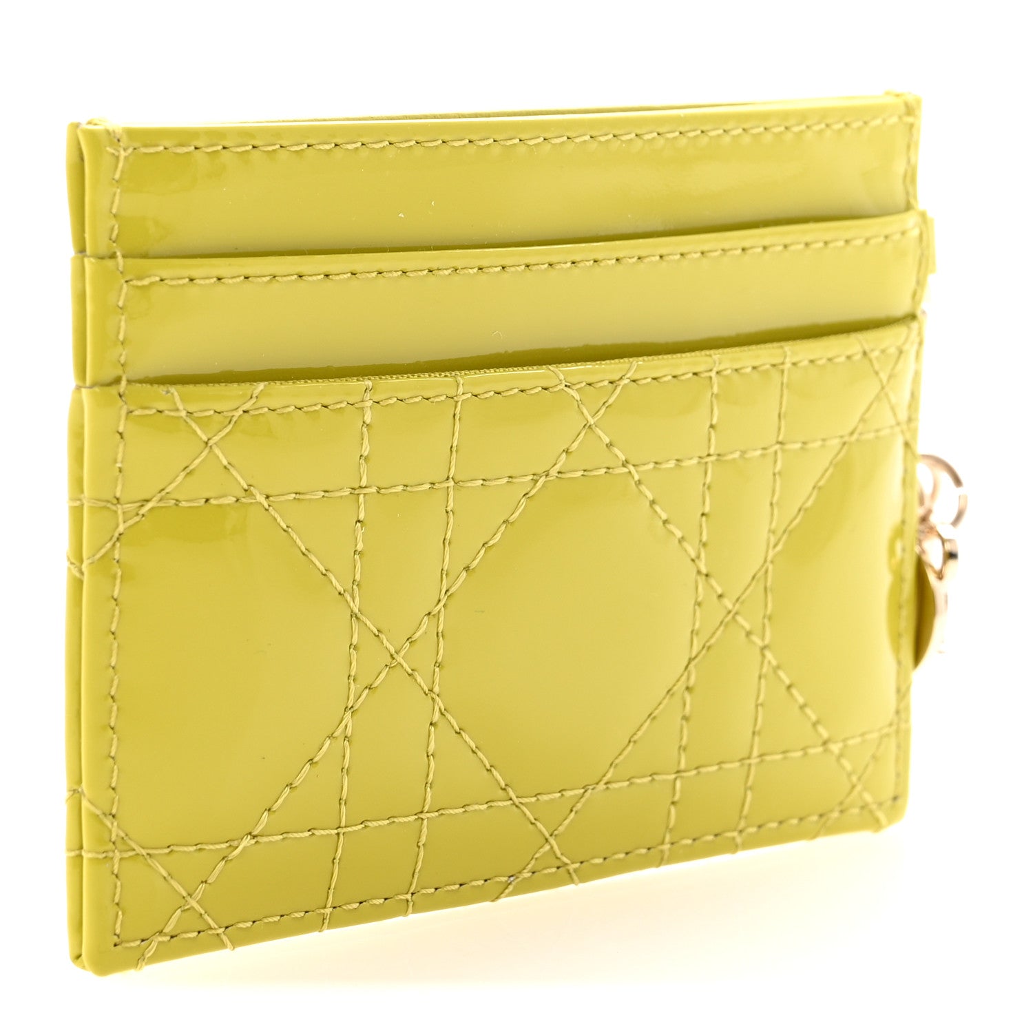 Christian Dior Patent Cannage Lady Dior Five-Slots Card Holder Lime 3 of 7