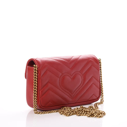 Gucci Calfskin Matelasse Super Mini GG Marmont Shoulder Bag Hibiscus Red 4 of 9