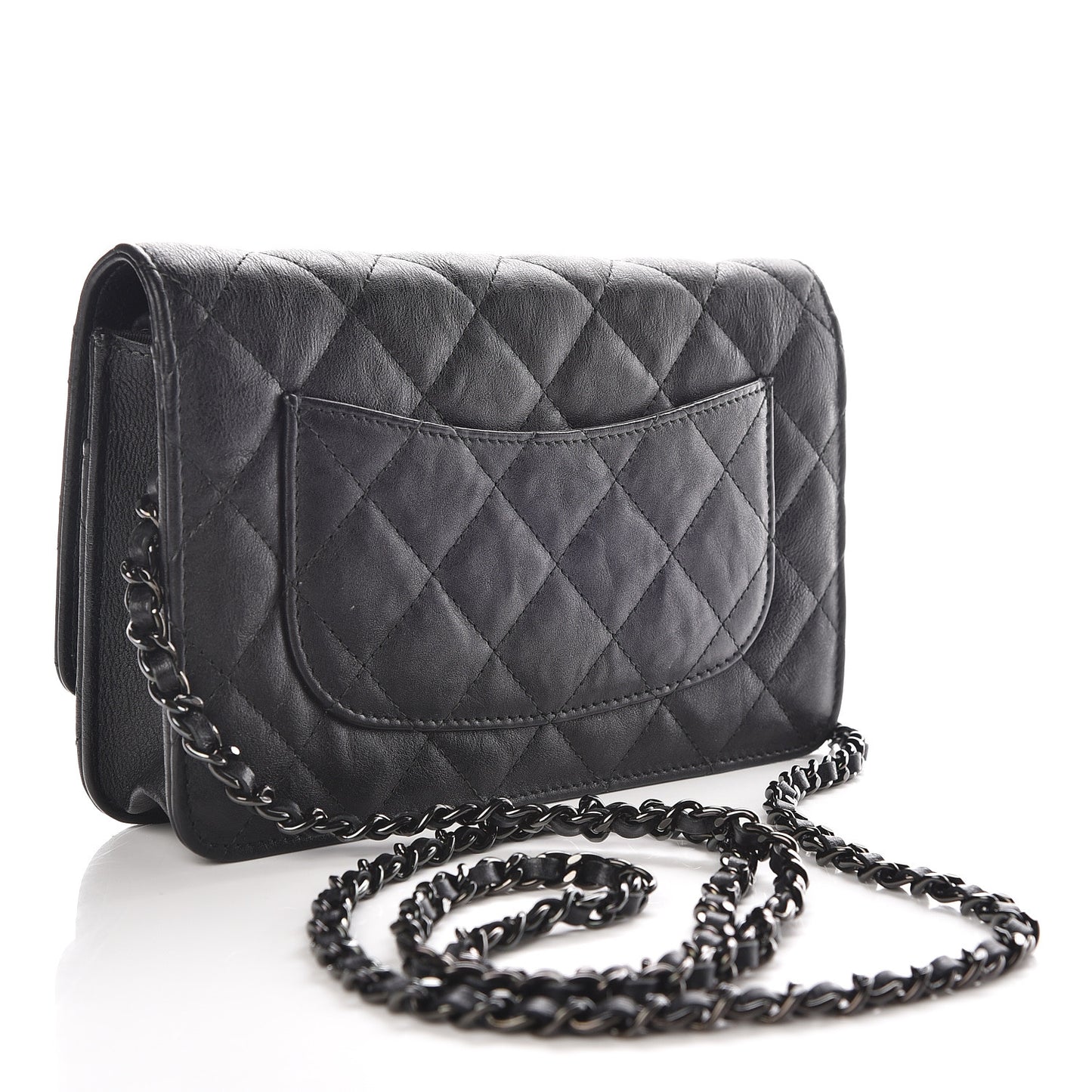 Crumpled Calfskin Quilted Wallet On Chain WOC So Black