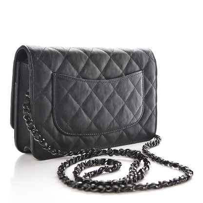 Chanel Crumpled Calfskin Quilted Wallet On Chain WOC So Black 3 of 10