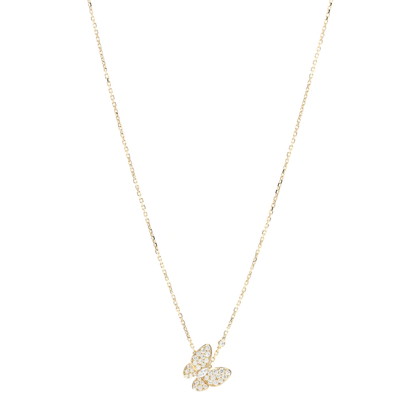 18K Yellow Gold Diamond Two Butterfly Pendant Necklace