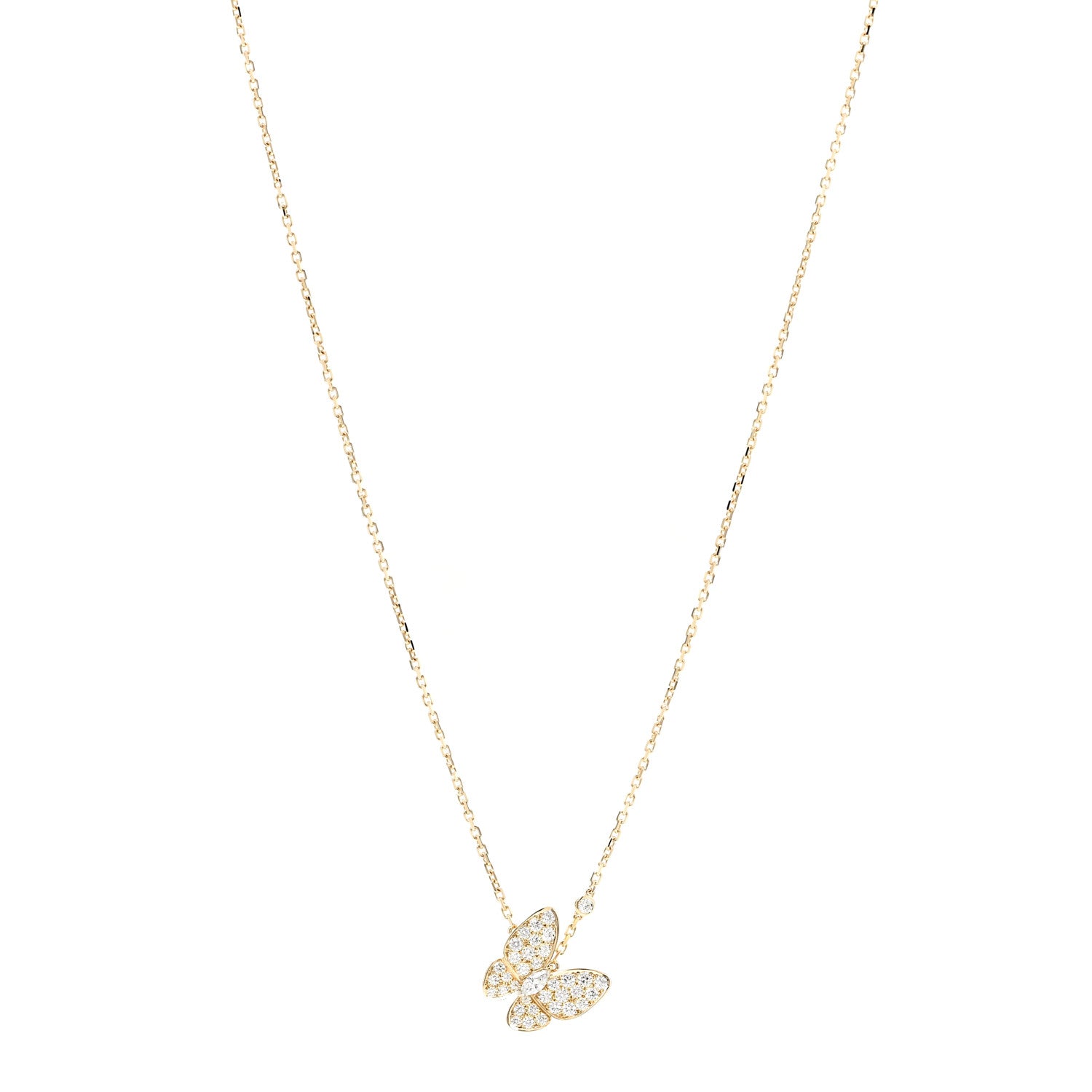 Van Cleef & Arpels 18K Yellow Gold Diamond Two Butterfly Pendant Necklace 1 of 8