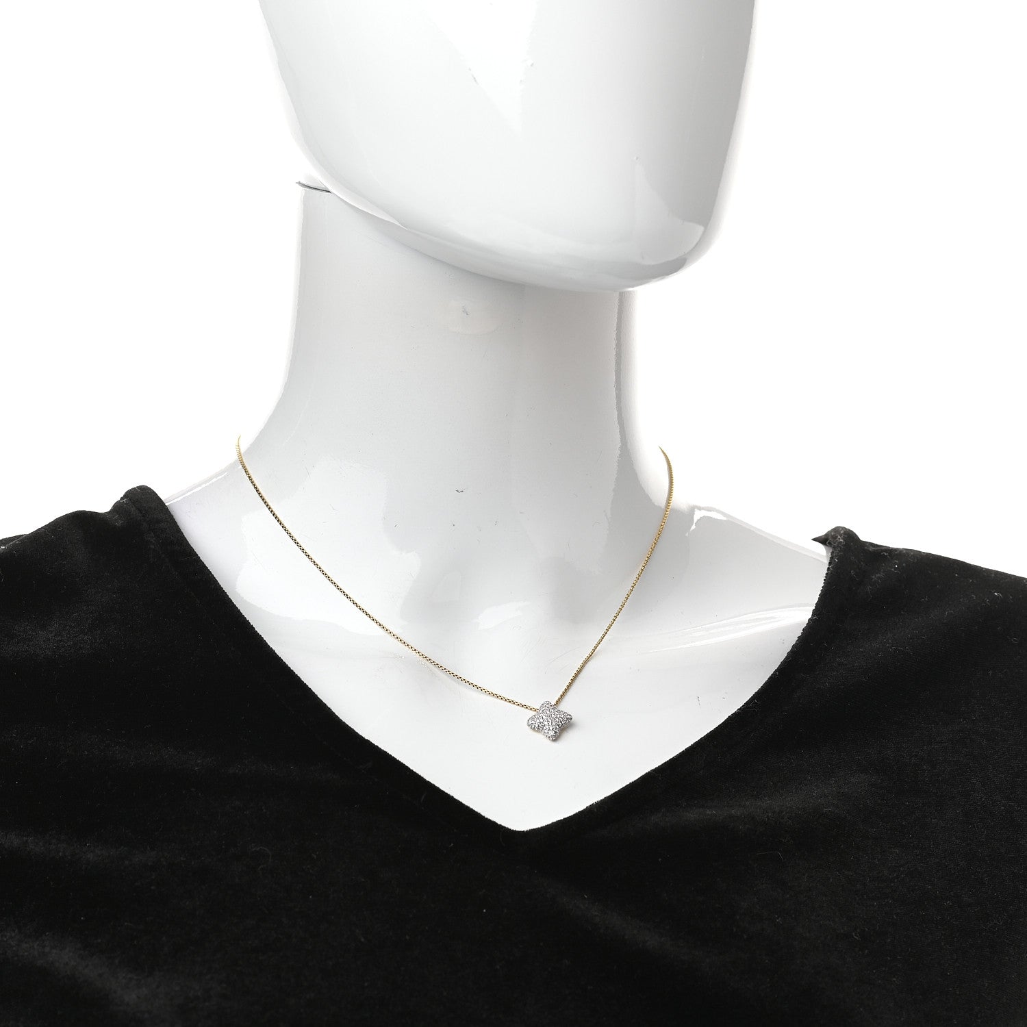 David Yurman 18K Yellow Gold Diamond Pave Quatrefoil Necklace 2 of 5