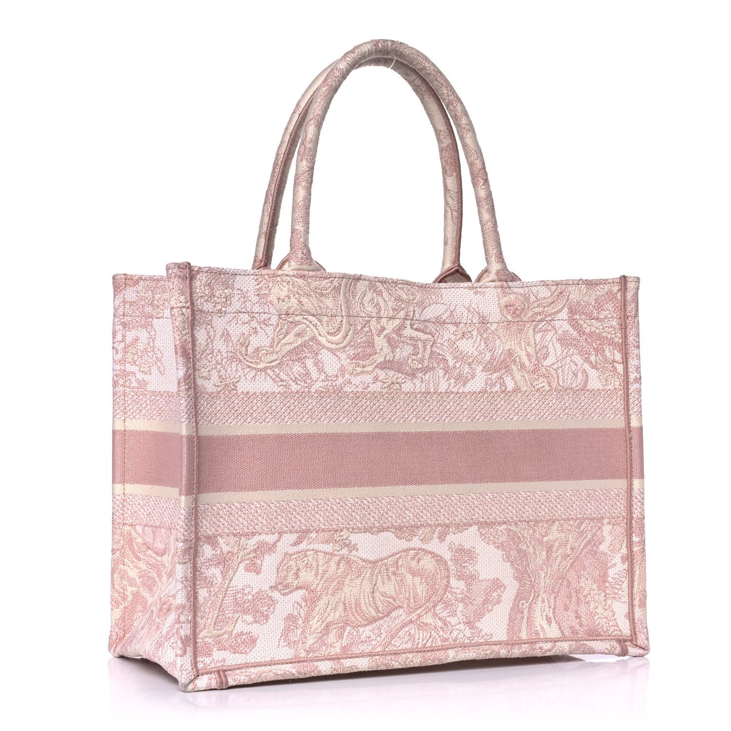 Canvas Toile De Jouy Embroidered Medium Book Tote Pink
