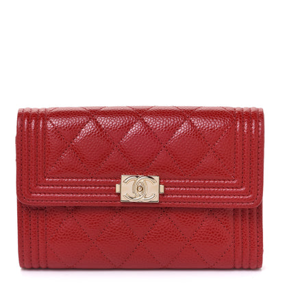 Chanel Caviar Quilted Medium Boy Flap Wallet Red 1 of 9