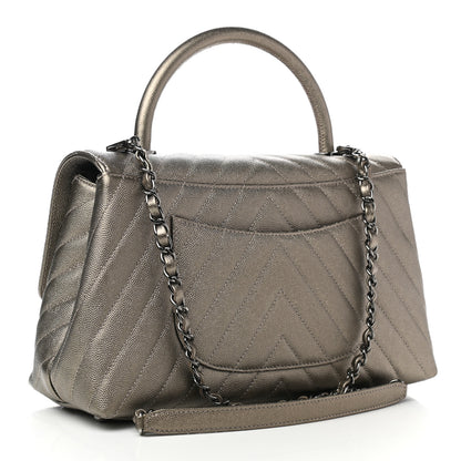 Chanel Metallic Caviar Chevron Quilted Small Coco Handle Flap Light Gold 3 of 10