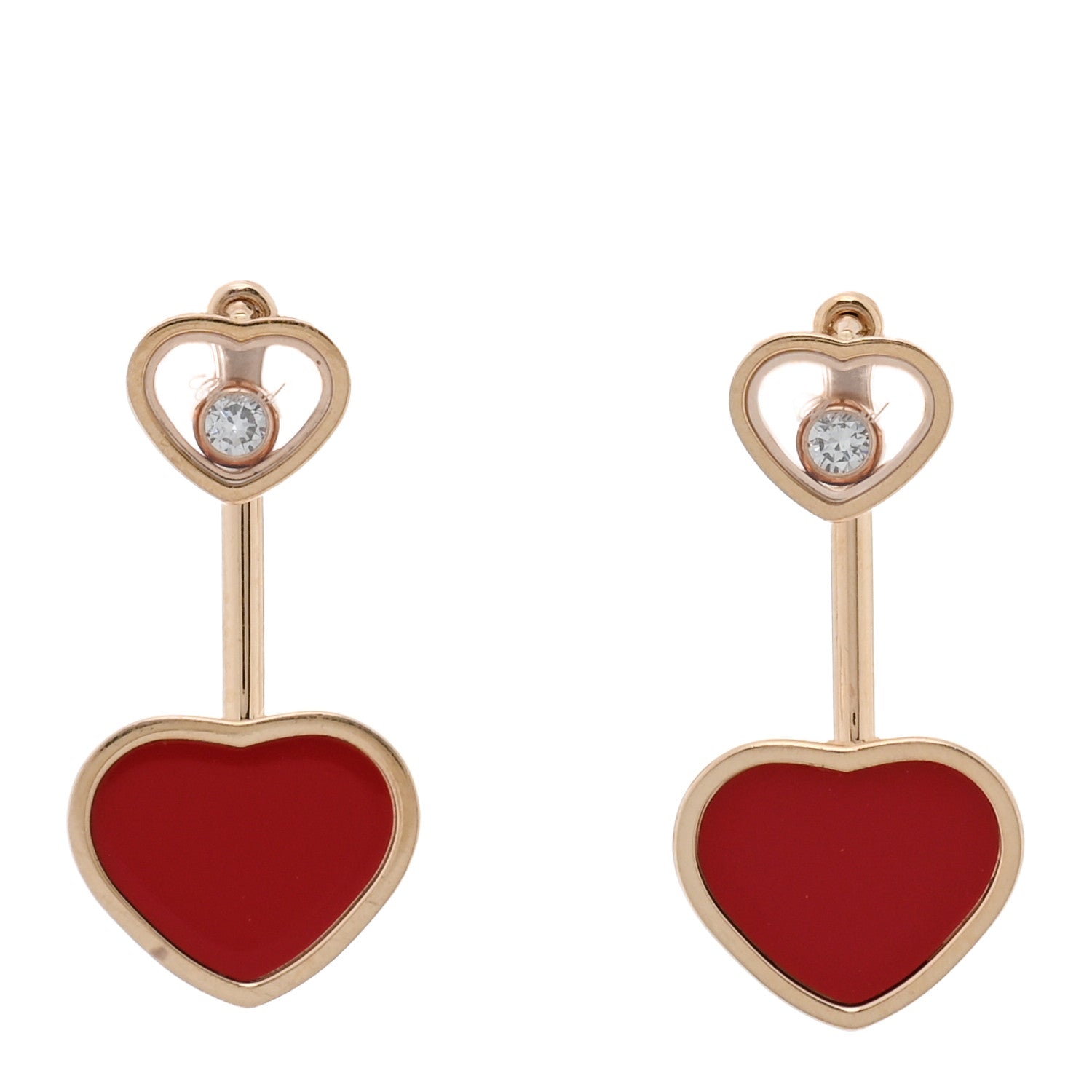 Chopard 18K Rose Gold Diamond Carnelian Floating Happy Hearts Drop Earrings 1 of 4
