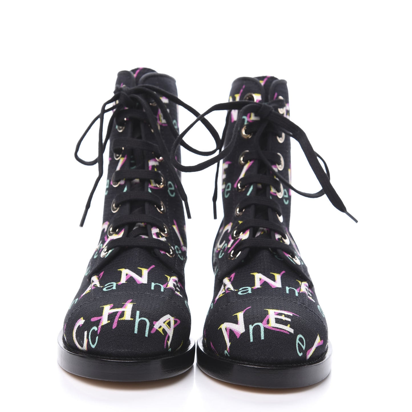 Tweed Lace Up Short Boots 36 Black Ecru Green Red