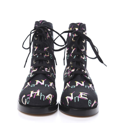 Chanel Tweed Lace Up Short Boots 36 Black Ecru Green Red 2 of 8