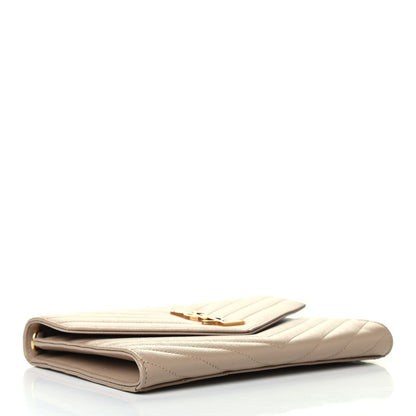 Saint Laurent Grain De Poudre Matelasse Chevron Monogram Envelope Clutch Dark Beige 3 of 4