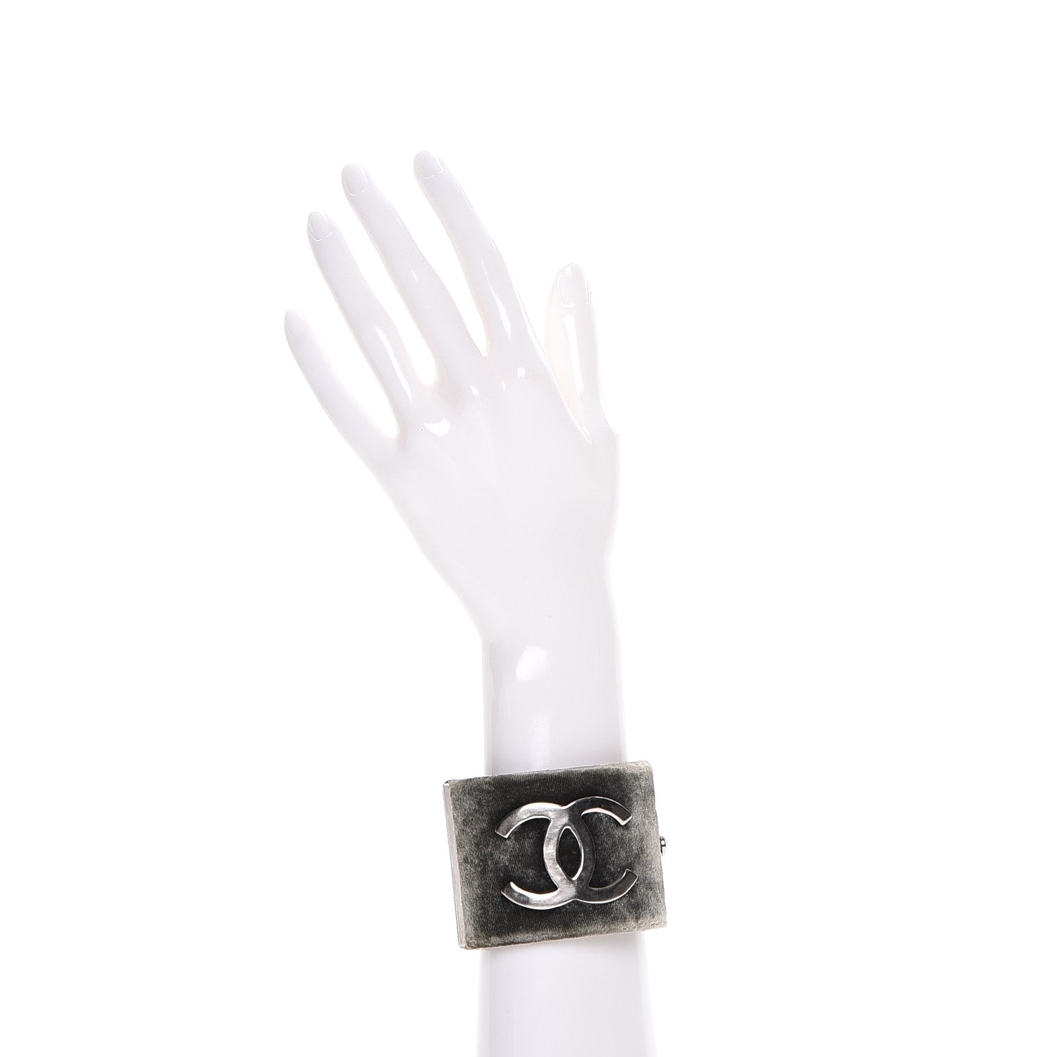 Chanel Velvet CC Cuff Silver Grey 2 of 10