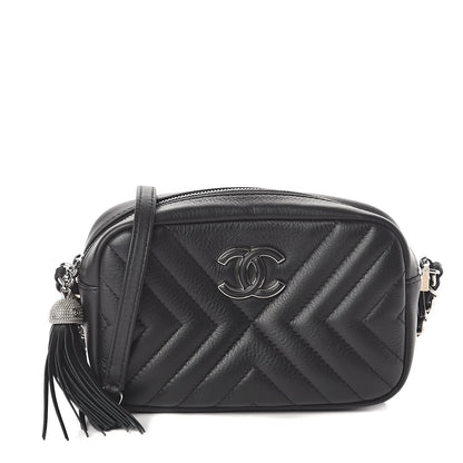 Chanel Calfskin Diagonal Chevron Quilted Tassel Camera Case Black 1 of 9