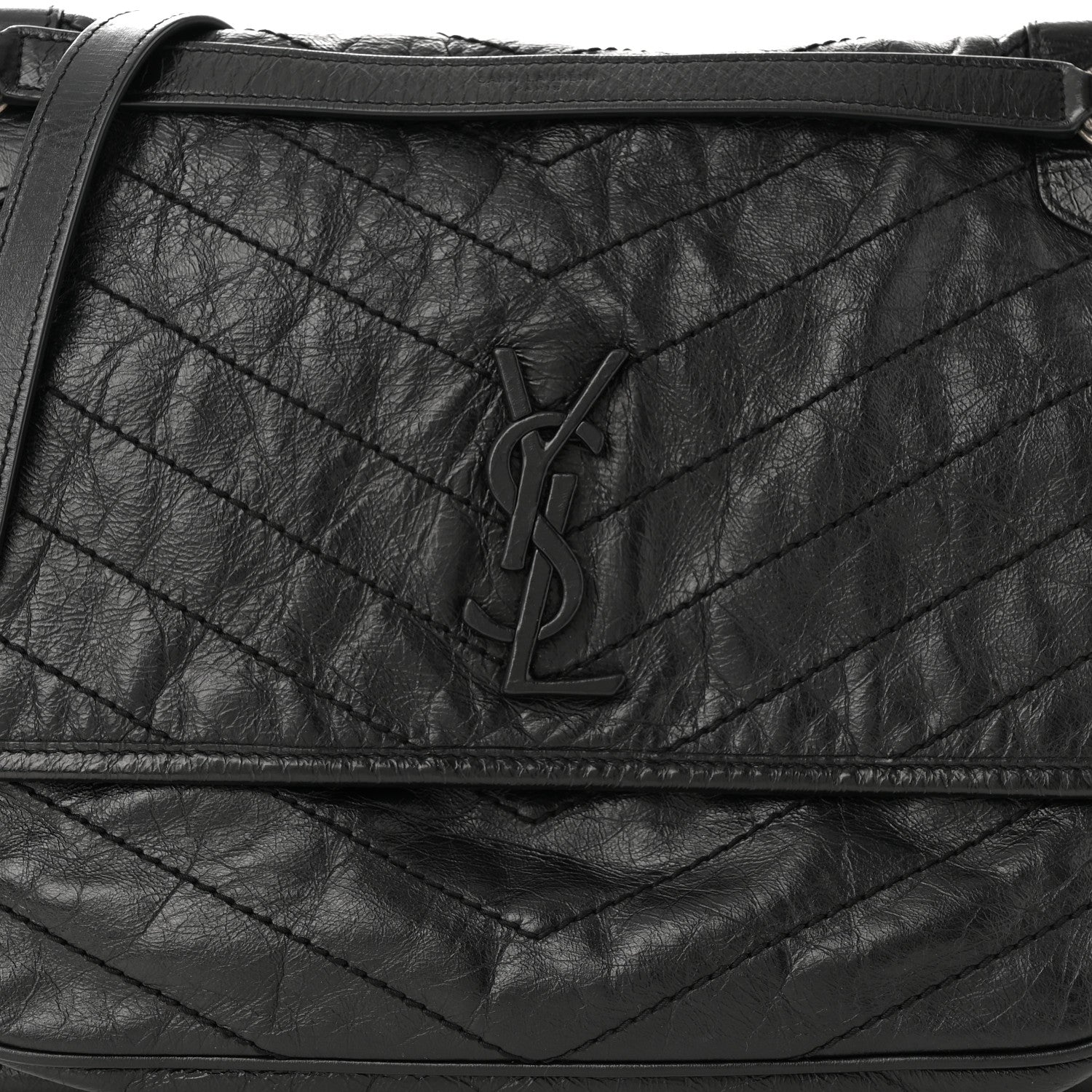 Saint Laurent Crinkled Calfskin Matelasse Monogram Large Niki Chain Satchel Black 8 of 10