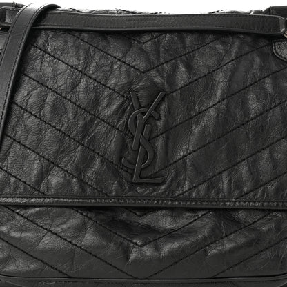 Saint Laurent Crinkled Calfskin Matelasse Monogram Large Niki Chain Satchel Black 8 of 10