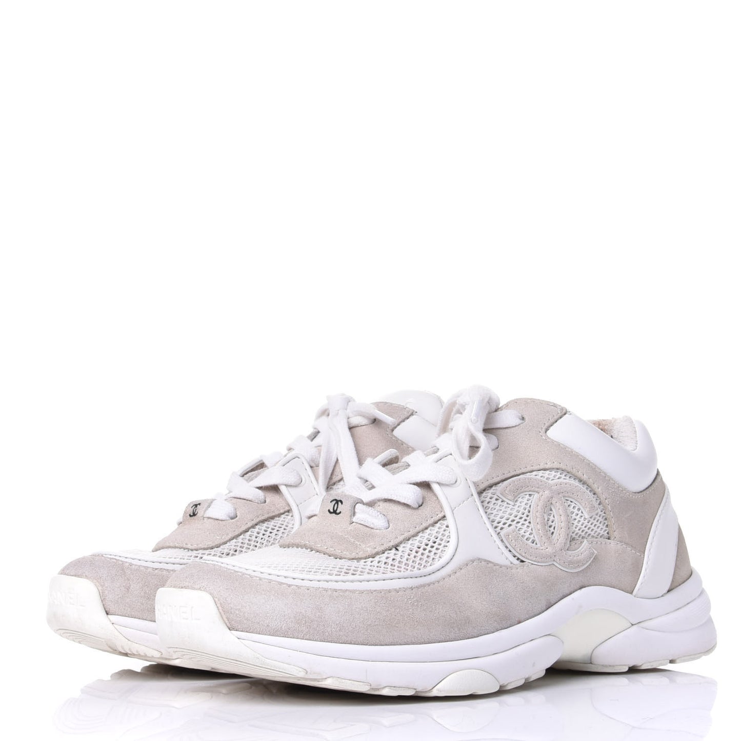 Suede Calfskin Fabric CC Sneakers 37.5 White Grey