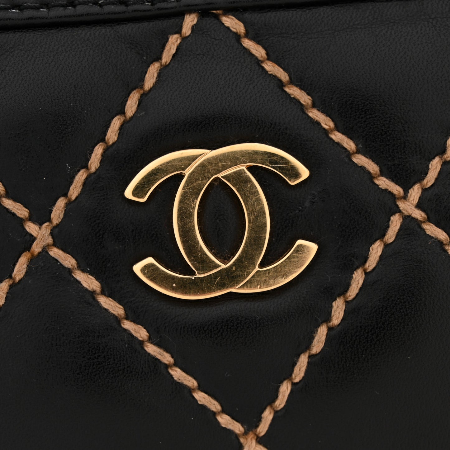 Calfskin Wild Stitch Vertical Top Handle Bag Black
