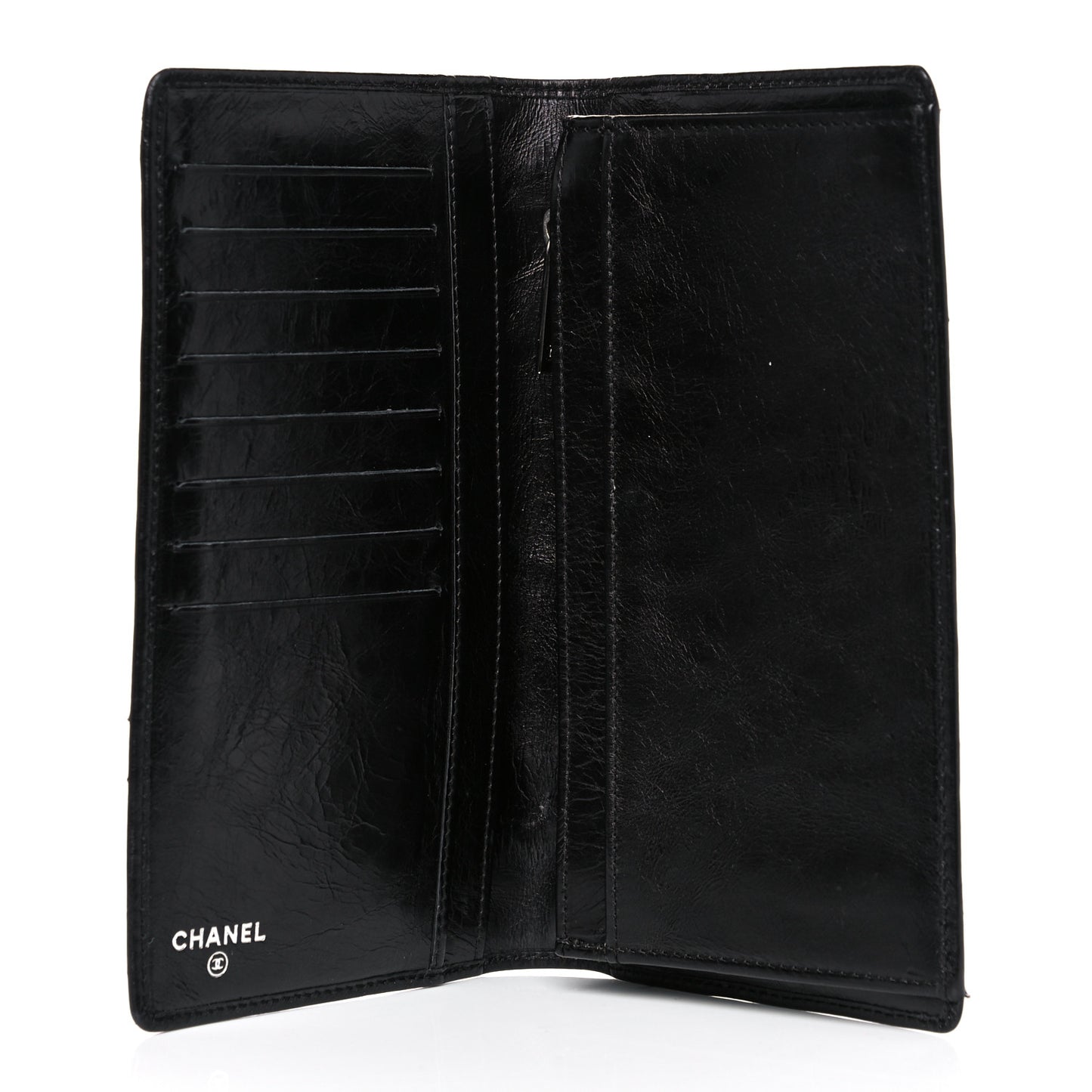 Aged Calfskin Quilted Cambon Yen Wallet Black