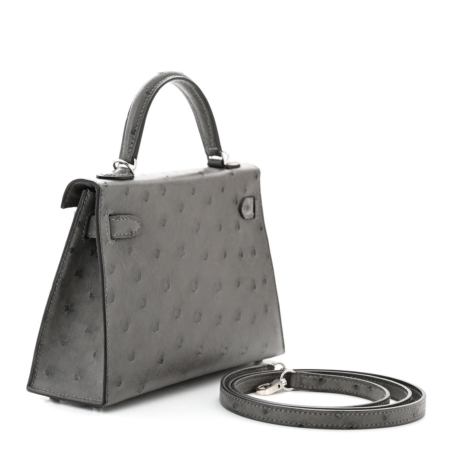 Hermes Ostrich Kelly Sellier Mini 20 Gris Meyer 2 of 10