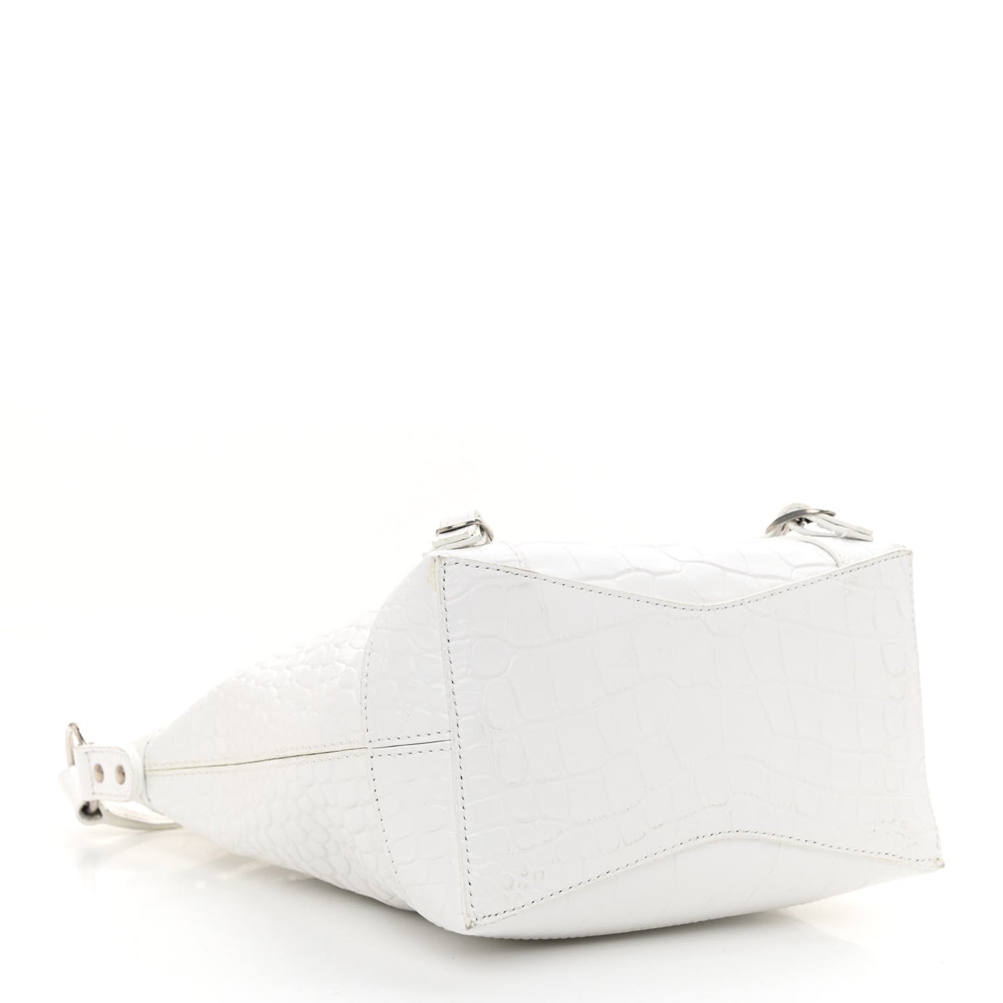 Extra Supple Calfskin Crocodile Embossed Neo Classic Hardware Hobo XS White