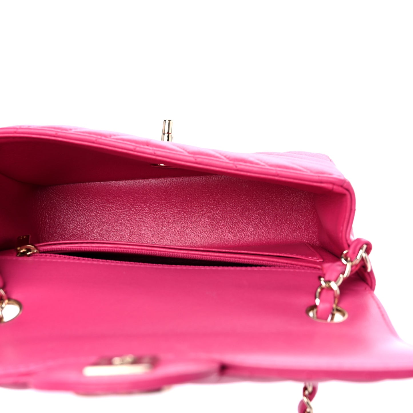 Lambskin Chevron Quilted Mini Rectangular Flap Dark Pink