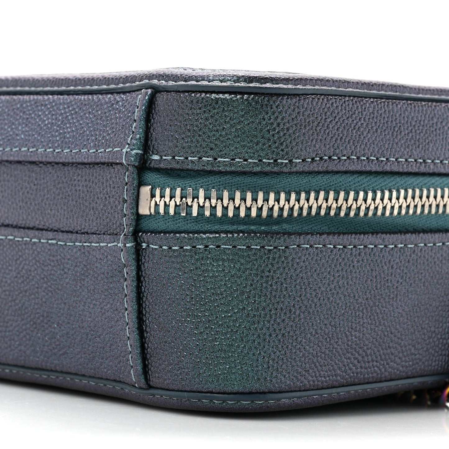 Iridescent Caviar Quilted Small CC Filigree Vanity Case Dark Turquoise