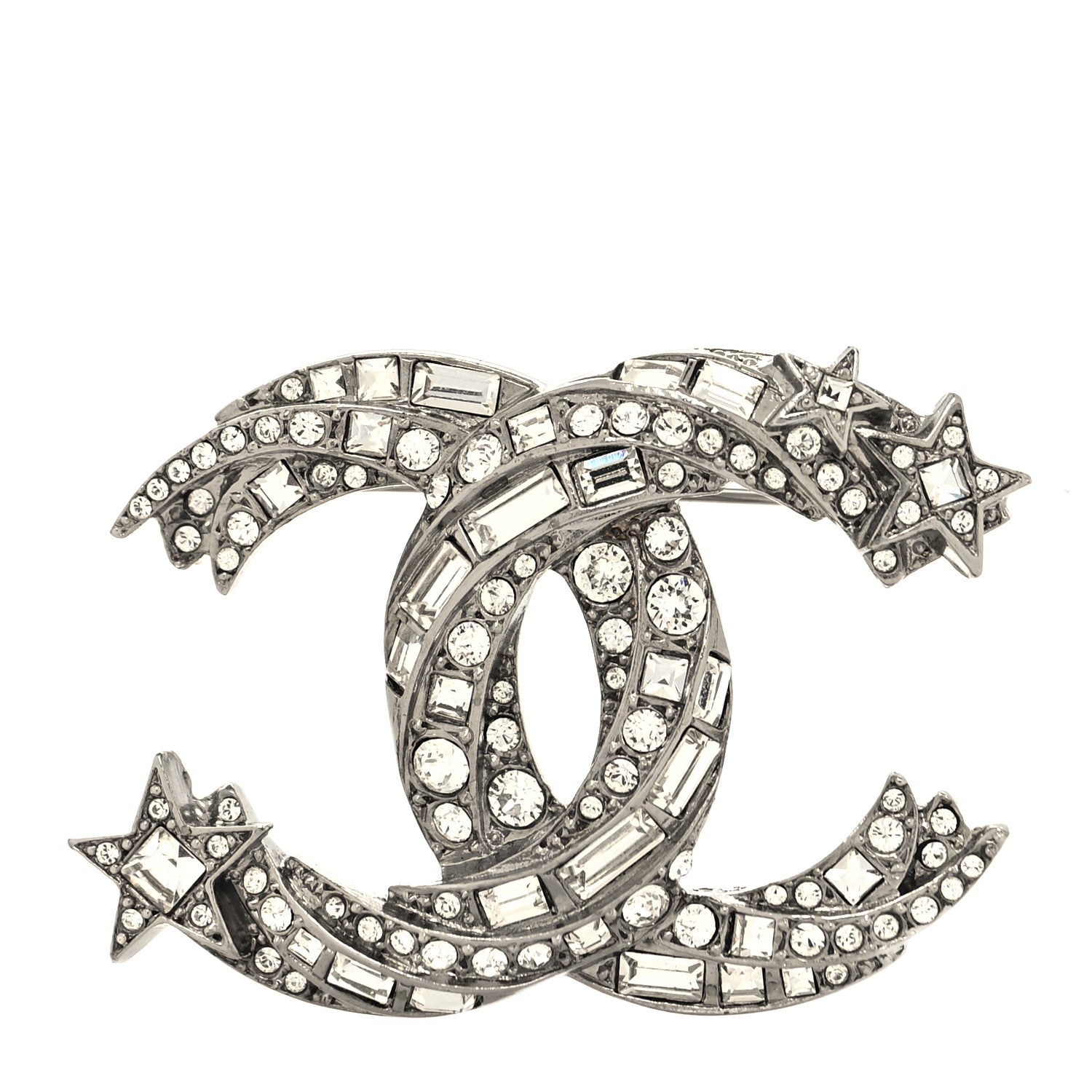 Chanel Crystal Starfall CC Brooch Silver 1 of 3