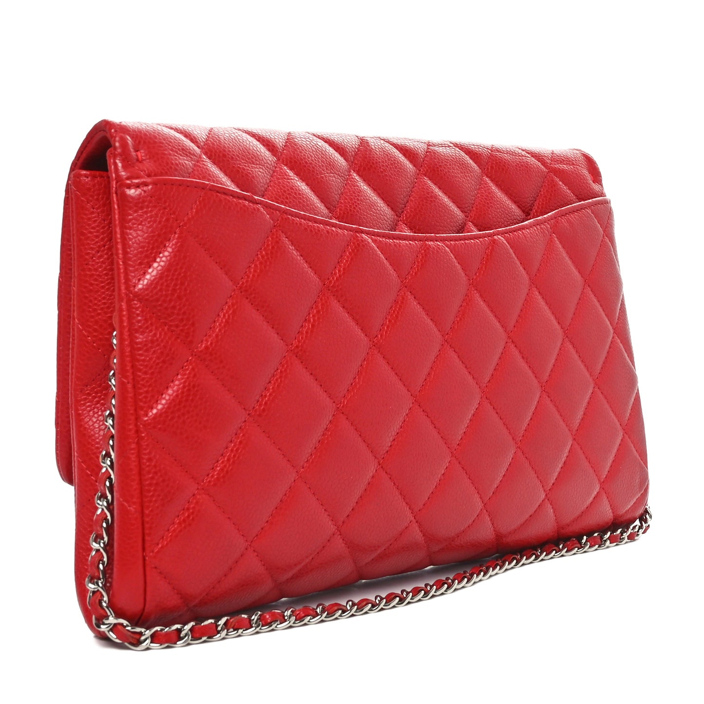 Caviar Quilted Clutch With Chain Flap Red