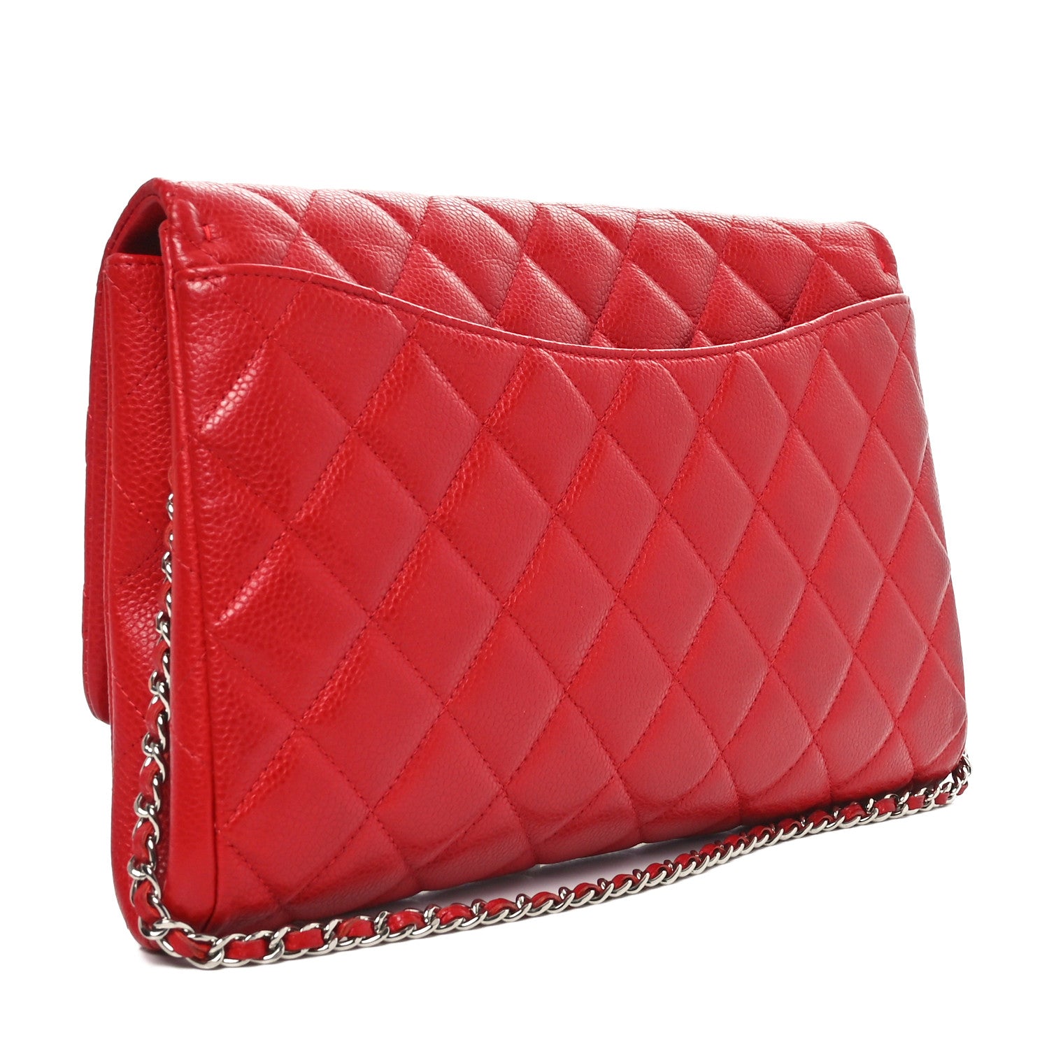 Chanel Caviar Quilted Clutch With Chain Flap Red 3 of 10