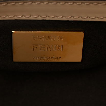 Fendi Shearling Vitello Vernice Mou Pequin Striped Baguette Tobacco Black Tortora 6 of 8