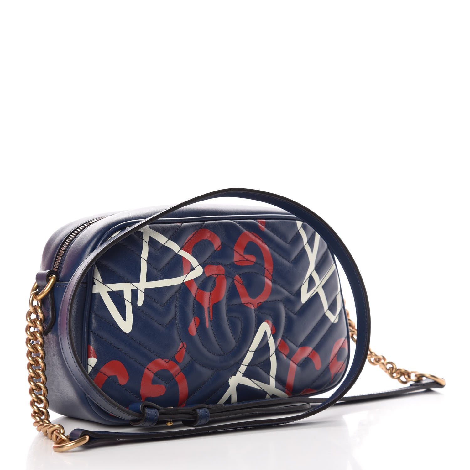 Gucci Calfskin Matelasse GucciGhost Small GG Marmont Chain Shoulder Bag Blue Agata Hibiscus Red 3 of 8