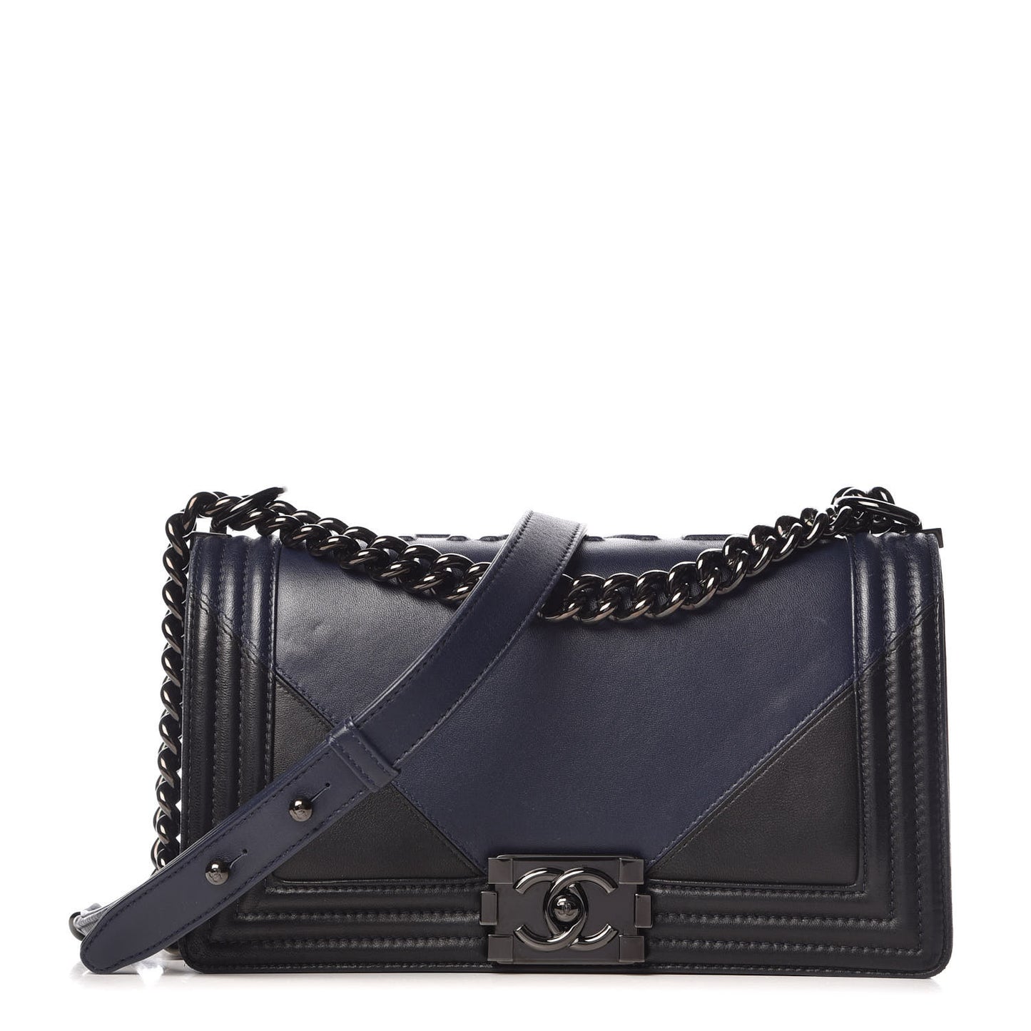Calfskin Medium Bi-Color Boy Flap Black Dark Navy