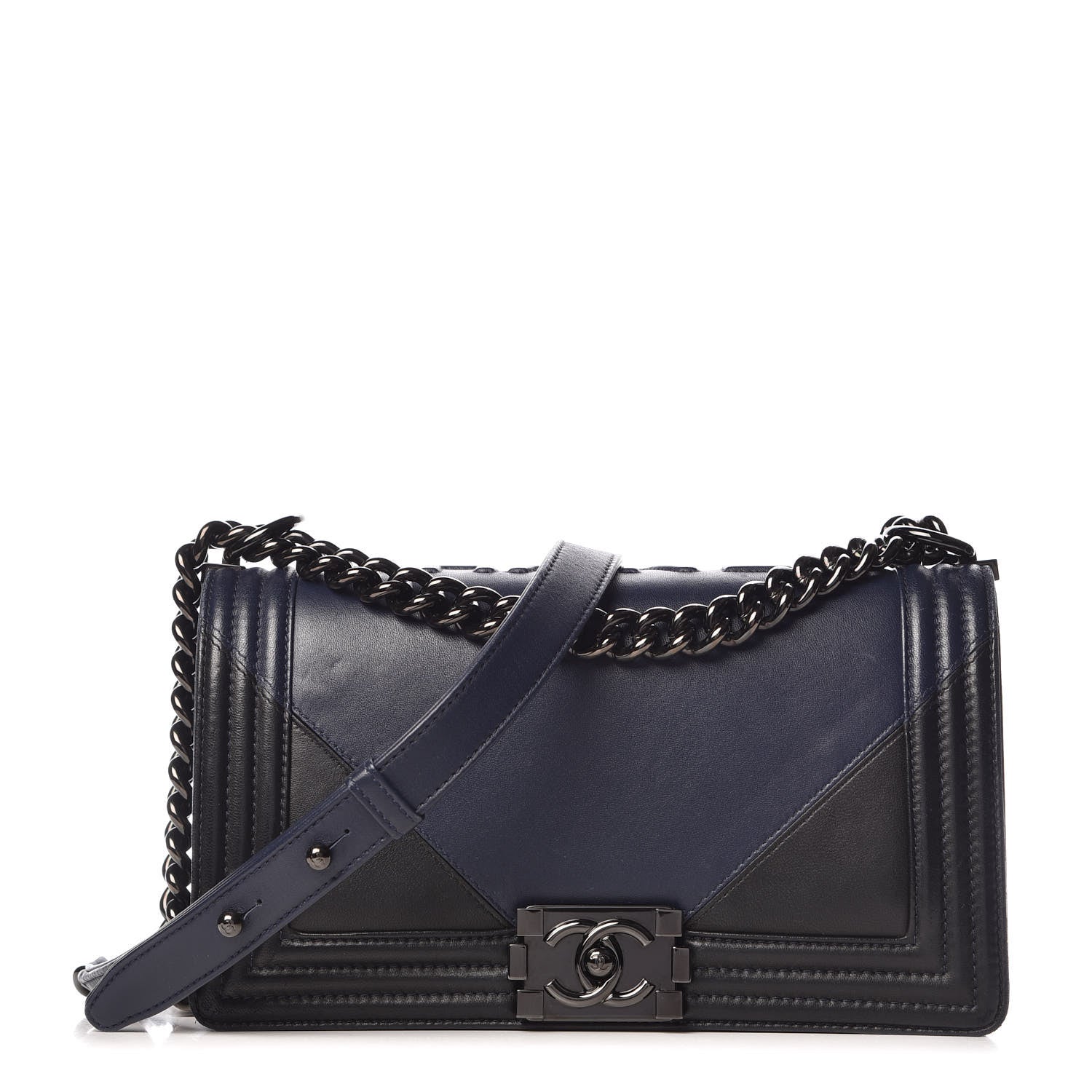 Chanel Calfskin Medium Bi-Color Boy Flap Black Dark Navy 1 of 14