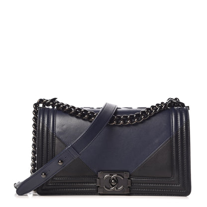 Chanel Calfskin Medium Bi-Color Boy Flap Black Dark Navy 1 of 14