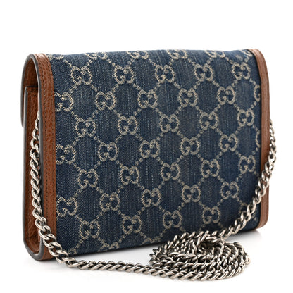 Gucci New Denim GG Monogram Dollar Calfskin Enamel Mini Dionysus Chain Wallet Blue Tea Cuir Epilog Electric Blue 3 of 10