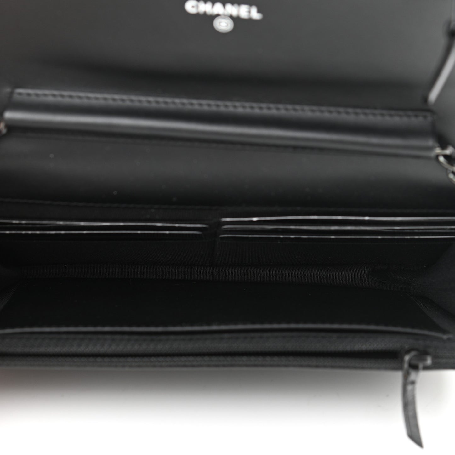 Shiny Aged Calfskin Quilted Boy Wallet On Chain WOC So Black