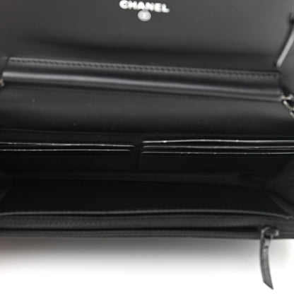 Chanel Shiny Aged Calfskin Quilted Boy Wallet On Chain WOC So Black 5 of 13