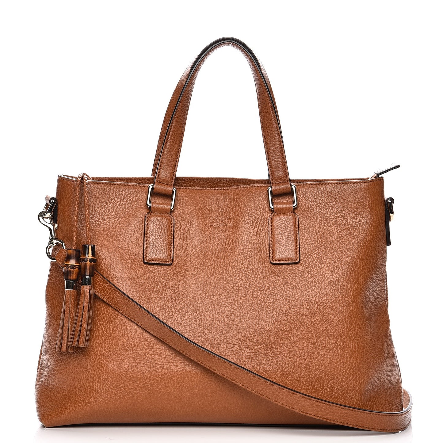 Calfskin Bamboo Tassel Top Handle Tote Brown