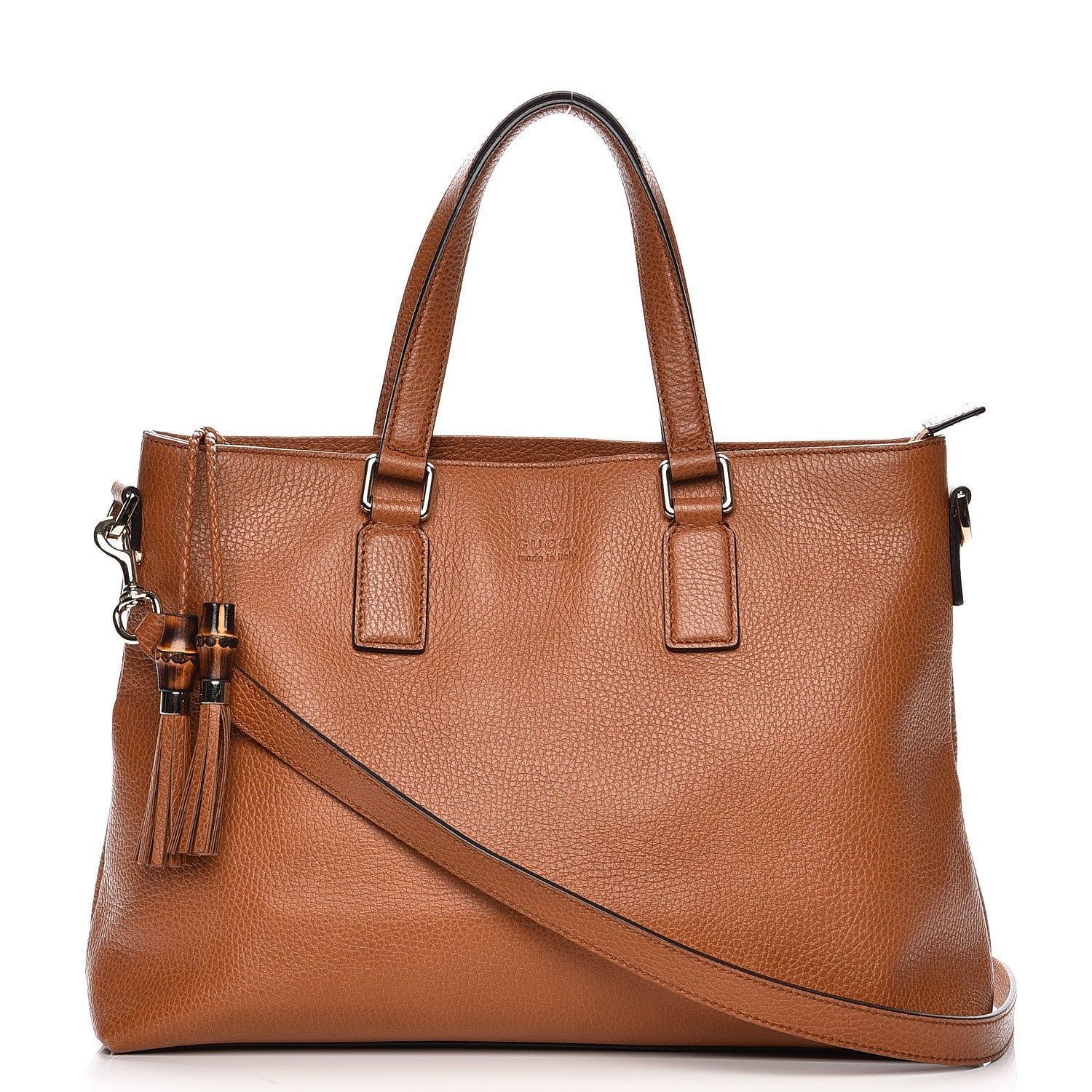 Gucci Calfskin Bamboo Tassel Top Handle Tote Brown 1 of 13