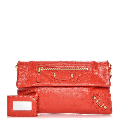 Balenciaga Agneau Giant 12 Gold Hardware Envelope Strap Clutch Rouge Coquelicot 1 of 8