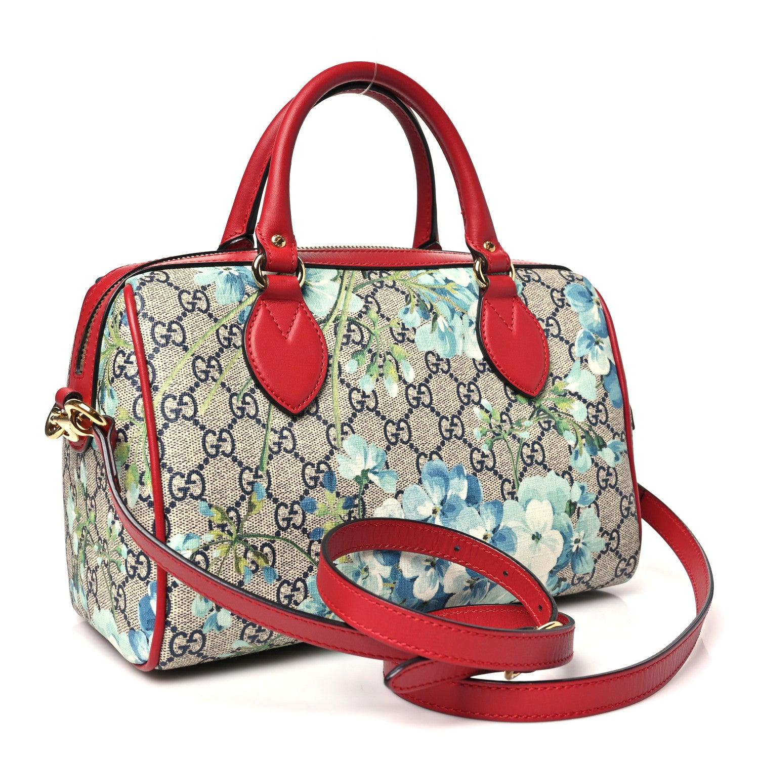 Gucci GG Supreme Monogram Blooms Small Boston Beige Blue Navy Hibiscus Red 3 of 11