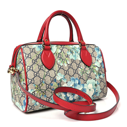 Gucci GG Supreme Monogram Blooms Small Boston Beige Blue Navy Hibiscus Red 3 of 11