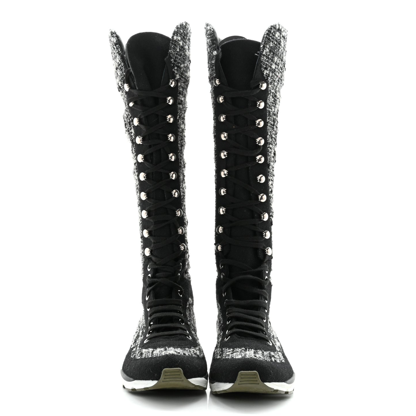 Tweed Suede Calfskin Sneaker High Boots 39 Black White
