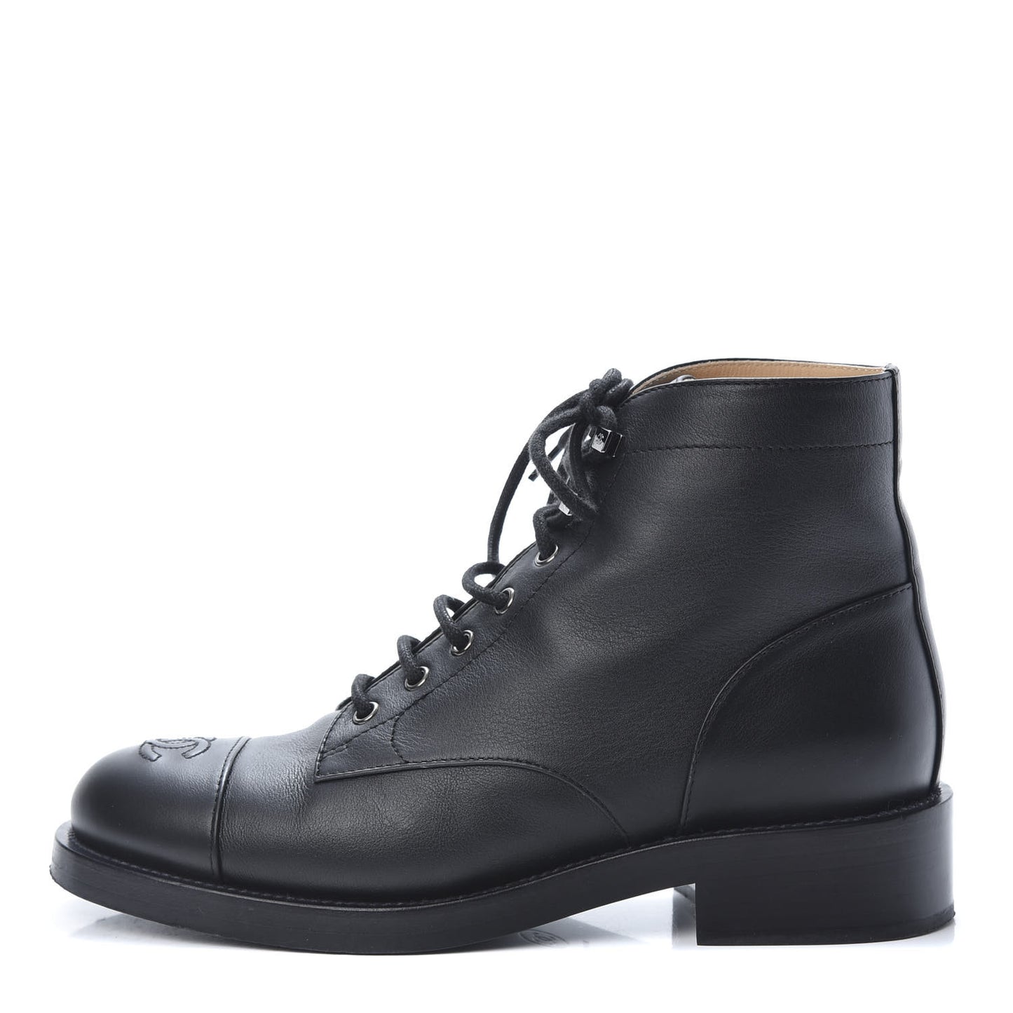 Calfskin Combat Boots 39.5 Black