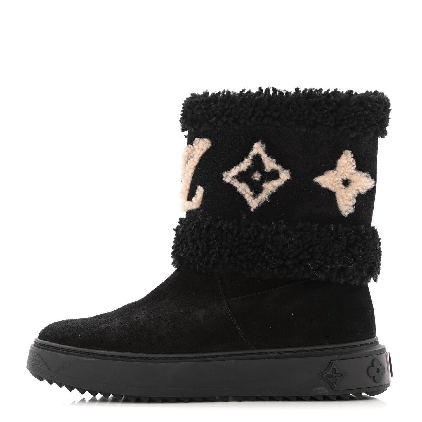 Suede Calfskin Shearling Snowdrop Flat Ankle Boot 37.5 Black