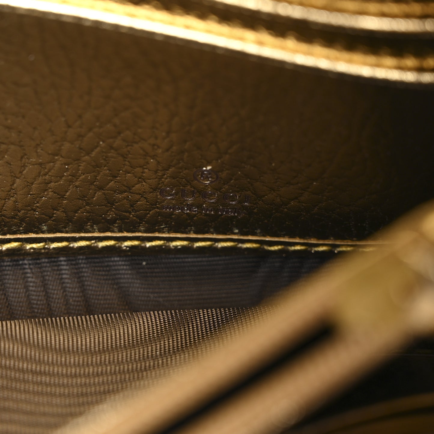 Metallic Calfskin GG Supreme Monogram Petite GG Marmont Wallet Chain Bag Gold Beige Ebony