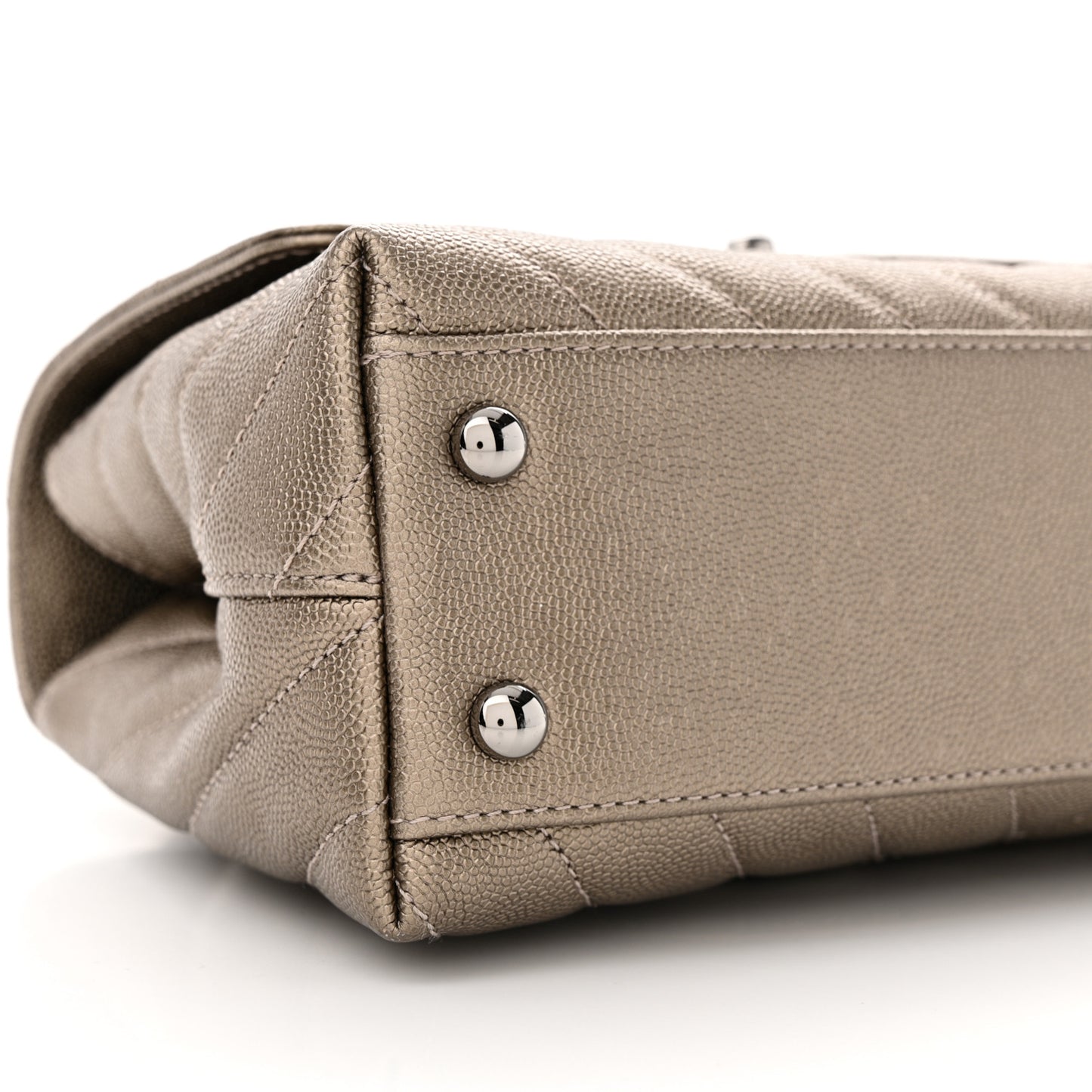 Metallic Caviar Chevron Quilted Mini Coco Handle Flap Light Gold