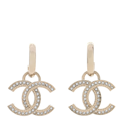 Chanel Metal Crystal Studded CC Hoop Drop Earrings Gold 1 of 5