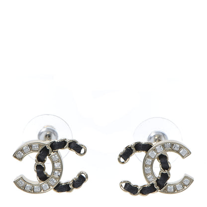 Chanel Crystal Baguette Lambskin Chain CC Vintage Allure Stud Earrings Black Gold 1 of 5