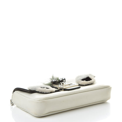 Fendi Nappa Rabbit Fox Fur Micro Buggie Baguette White Nirvana Black 4 of 13