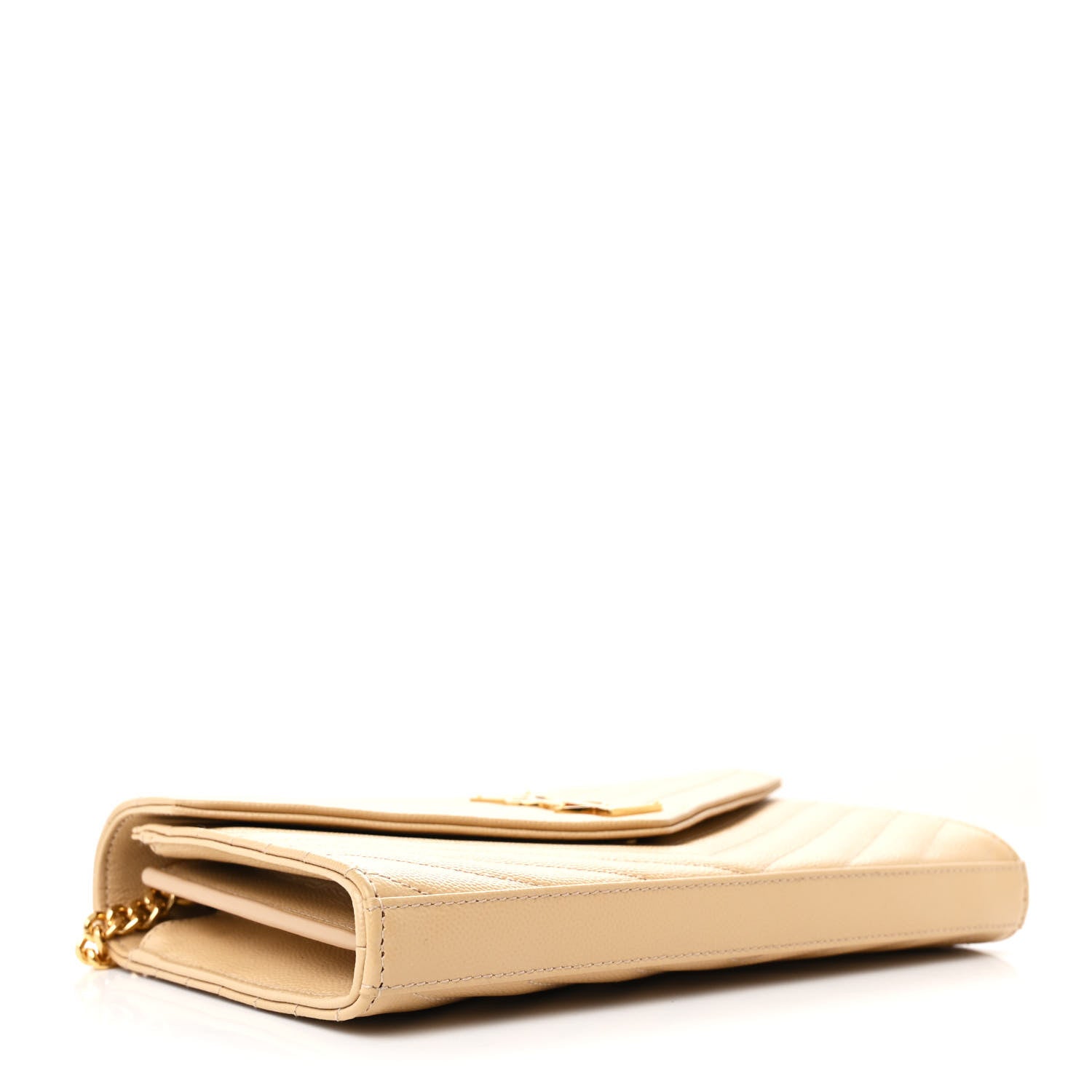 Saint Laurent Grain De Poudre Matelasse Chevron Monogram Chain Wallet Nude Powder 4 of 12